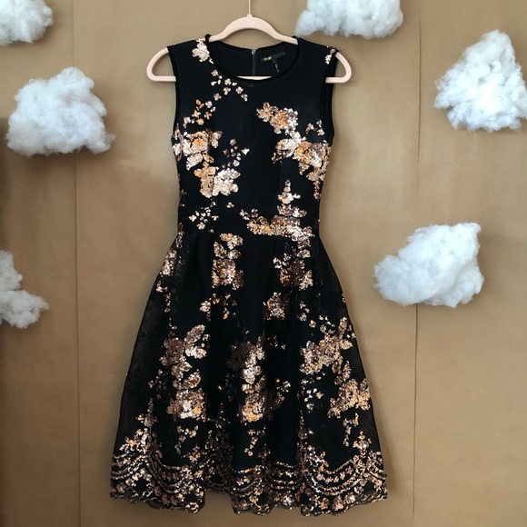 Maje Black and Gold Midi Dress - Picture 3 of 5